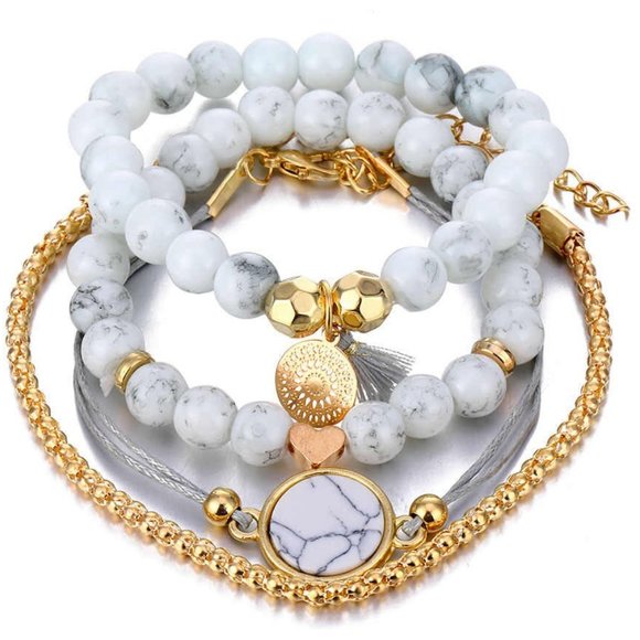 πHPπ4 Bracelets Marbled Howlite Stone Meditation - Picture 2 of 3